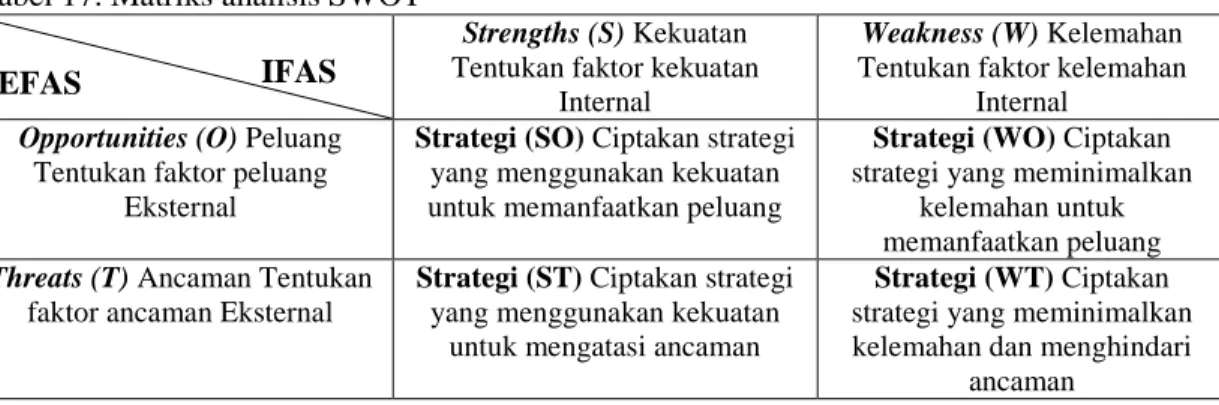 Tabel 17. Matriks analisis SWOT 
