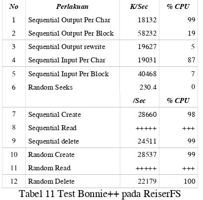 Tabel 10 Test Bonnie++ pada EXT3 