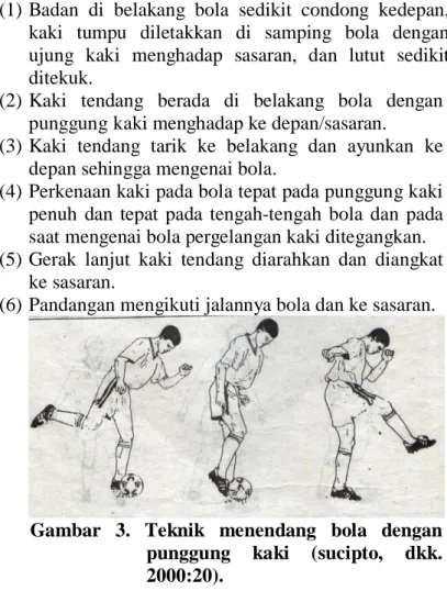 Gambar  3.  Teknik  menendang  bola  dengan  punggung  kaki  (sucipto,  dkk.  2000:20)