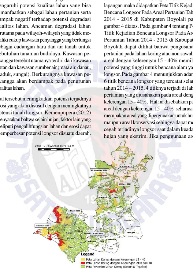 Gambar 4. Peta Titik Kejadian Bencana Longsor Pada Areal Pertanian di Kabupaten Boyolali