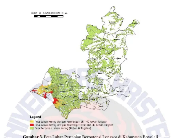 Gambar 3. Peta Lahan Pertanian Berpotensi Longsor di Kabupaten Boyolali