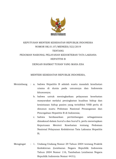 KEPUTUSAN MENTERI KESEHATAN REPUBLIK INDONESIA NOMOR HK.01.07/MENKES ...