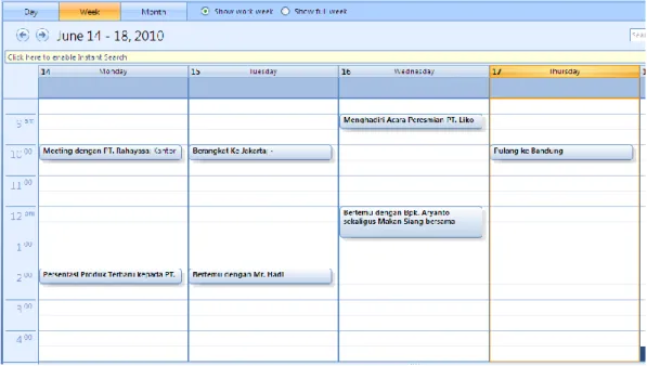 Gambar 4.1 Penggunaan Microsoft Outlook untuk membuat perencanaan kerja. 