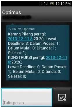 Gambar 13. Rekapitulasi  Workplan via SMS 