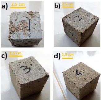 Gambar 6. Spesimen uji kuat tekan a)mesh 10, b)mesh 20, c)mesh 30, d)mesh  40 