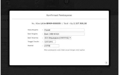 Gambar 9 Halaman Konfirmasi Pembayaran 