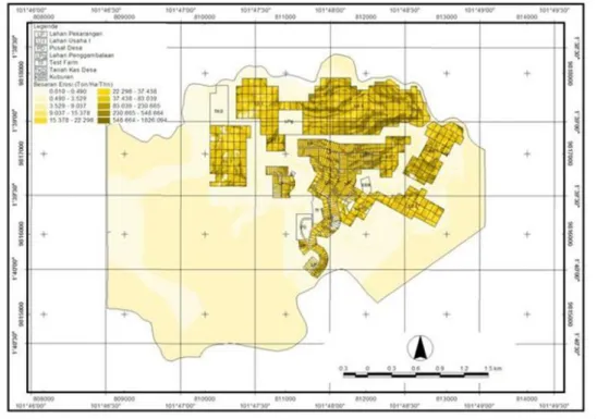 Gambar 1. Peta besaran erosi maksimal di lokasi penelitian 
