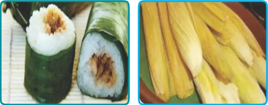 Gambar   8.15  Kemasan  tradisional  lemper  dibungkus  daun  pisang,  lepet  jagung  dibungkus  dengan  kulit  jagung 