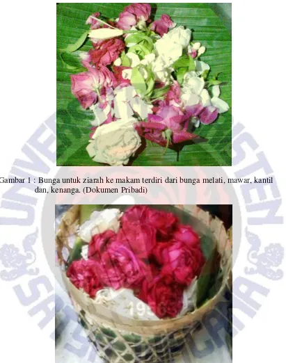 Gambar 1 : Bunga untuk ziarah ke makam terdiri dari bunga melati, mawar, kantil 