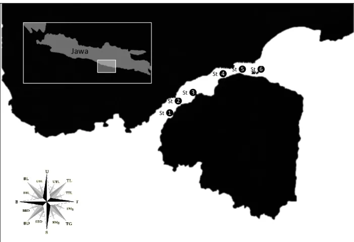 Gambar  1. Lokasi  6 stasiun  penelitian  di P. Sempu  Malang  Selatan 2.3. Analisa  data 