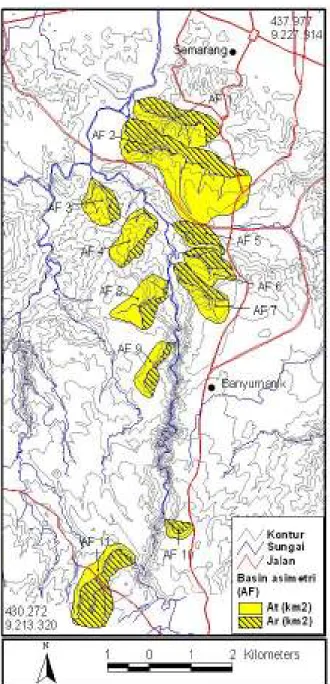 Gambar 3. Peta lokasi pengukuran faktor asimetri sungai. 