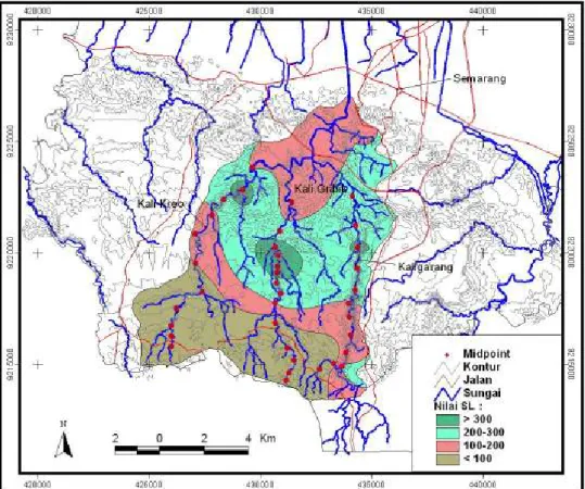 Gambar 4. Peta lokasi pengukuran gradien indeks panjang sungai (SL). 