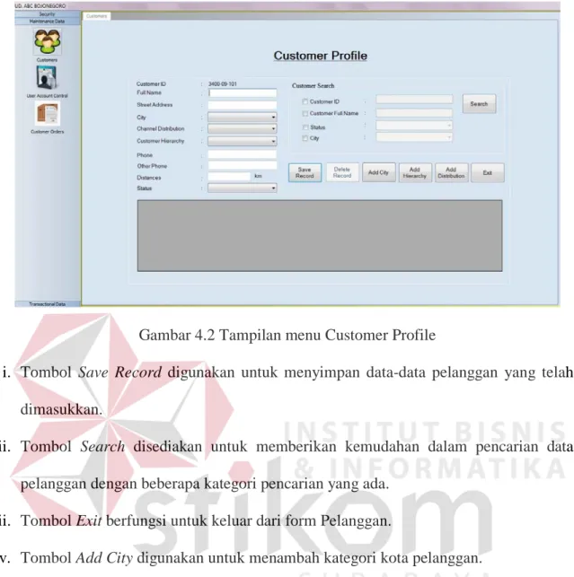 Gambar 4.2 Tampilan menu Customer Profile 