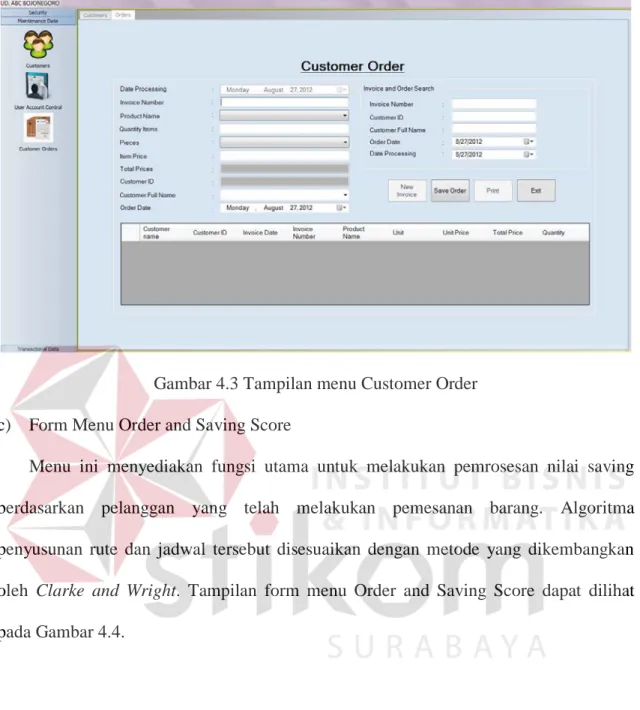 Gambar 4.3 Tampilan menu Customer Order  c)  Form Menu Order and Saving Score 