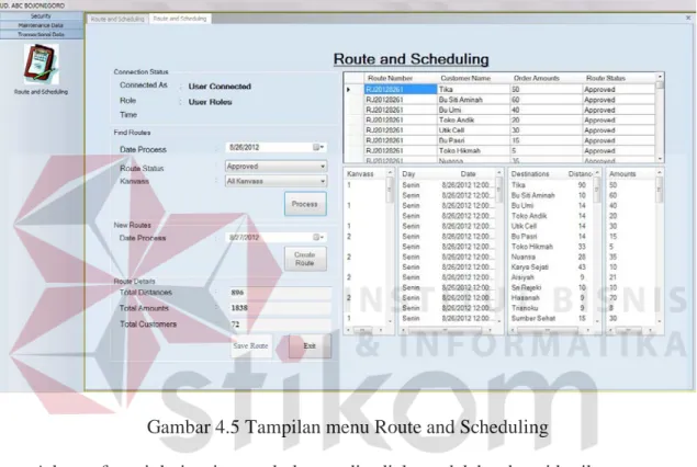 Gambar 4.5 Tampilan menu Route and Scheduling 