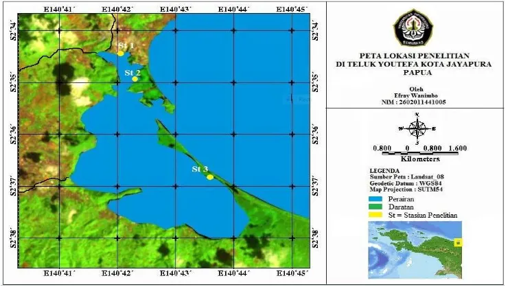 Gambar 1. Lokasi penelitian tampak pada gambar stasiun 1, 2 dan 3. 