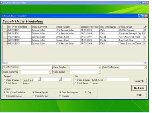 Gambar 4.155 : Tampilan Layar Form Search Order Pembelian