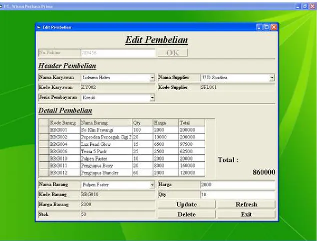 Gambar 4.157 : Tampilan Layar Form Edit Pembelian