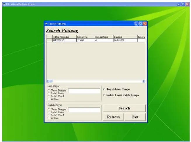 Gambar 4.161 : Tampilan Layar Form Search Piutang