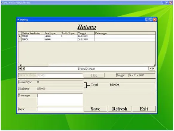 Gambar 4.162 : Tampilan Layar Form Hutang