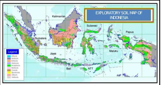 Gambar 2.8 Peta Sebaran Tanah di Indonesia Sumber:	https://www.gurugeografi.id/