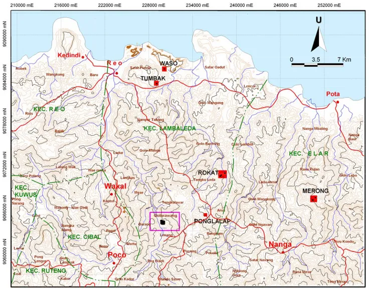 Gambar 1. Peta Lokasi Eksplorasi Umum Cebakan Mangan di Kabupaten Manggarai, Nusa Tenggara Timur 