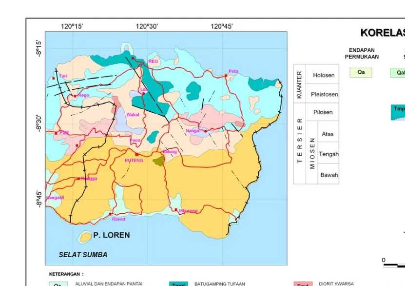 Gambar 3. Peta geologi regional Kabupaten Manggarai (Koesoemadinata, 1994) 