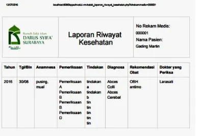 Gambar 14 Laporan rekomendasi obat 