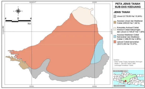 Gambar 13. Peta Jenis Tanah di Wilayah Sub-DAS Keduang
