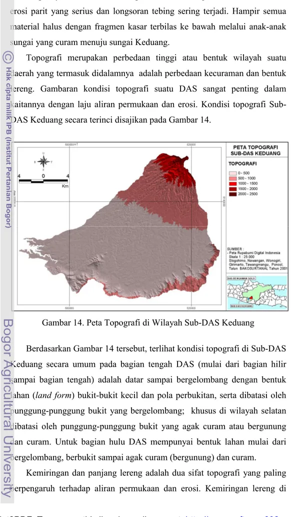 Gambar 14. Peta Topografi di Wilayah Sub-DAS Keduang
