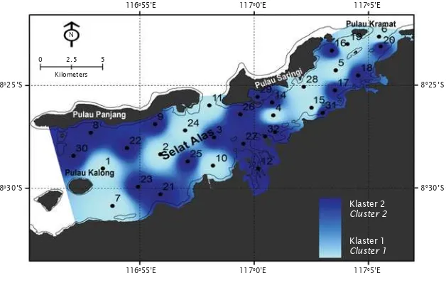 Gambar 5. Peta pengelompokan wilayah perairan berdasarkan analisa klaster