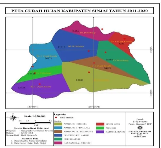 Gambar 13. Peta Curah Hujan Kabupaten Sinjai Tahun 2011-2020 