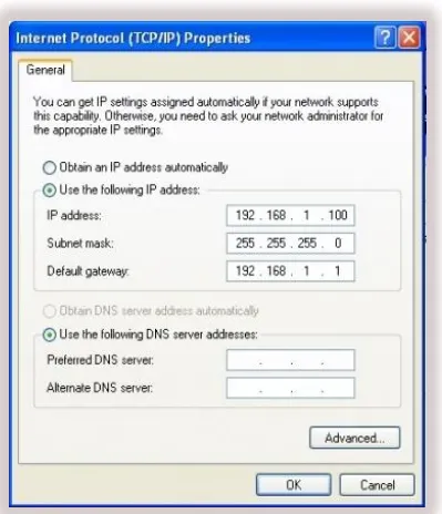 Gambar  7.8 Tampilan Internet Protokol TCP/IP Properties 