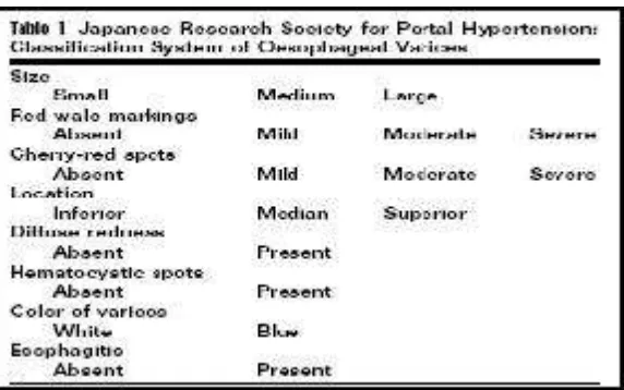 Tabel 2.5 Sistem klasifikasi varises esofagus (Japanese Research Society for 