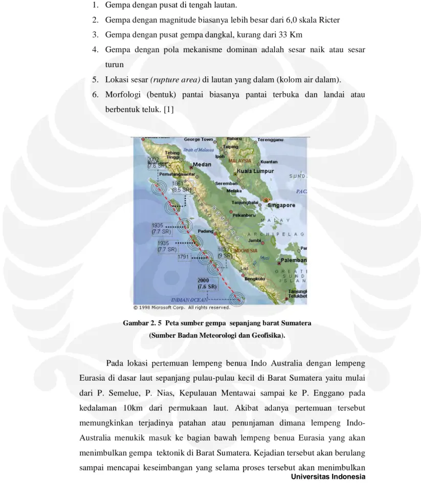 Gambar 2. 5  Peta sumber gempa  sepanjang barat Sumatera  (Sumber Badan Meteorologi dan Geofisika)