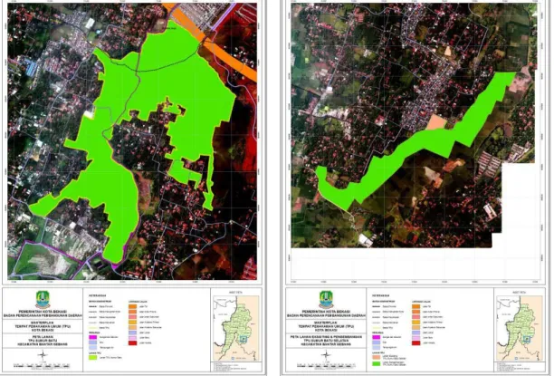 Gambar 1. Peta lokasi TPU Sumur Batu Utara (kiri) dan Peta lokasi TPU Sumur Batu Selatan (kanan)  (Sumber: Bappeda Kota Bekasi, diolah 2017) 
