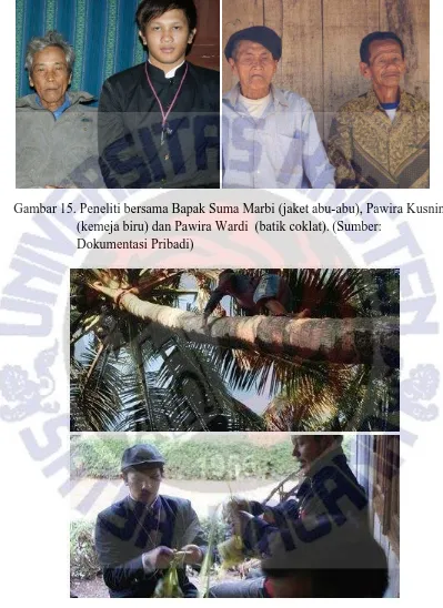 Gambar 15. Peneliti bersama Bapak Suma Marbi (jaket abu-abu), Pawira Kusnin (kemeja biru) dan Pawira Wardi  (batik coklat).(Sumber: 