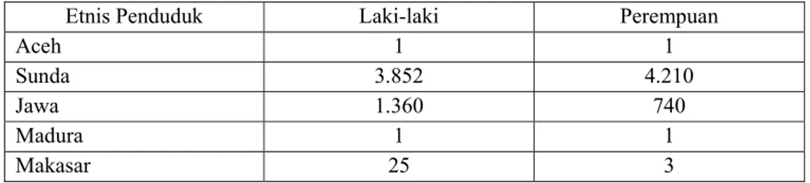 Tabel 4.4. Data etnis masyarakat di desa Muara berdasarkan jenis kelamin sampai  Tahun 2009