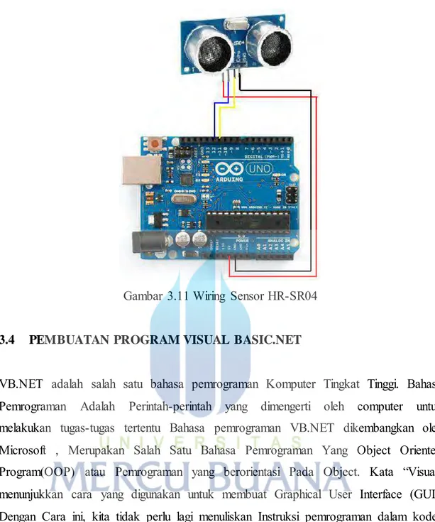Gambar 3.11 Wiring  Sensor HR-SR04  3.4  PEMBUATAN PROGRAM VISUAL  BASIC.NET 