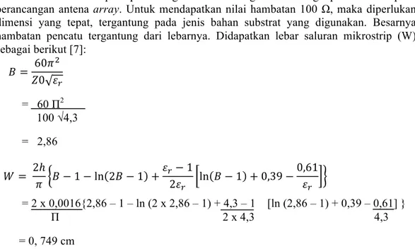 Gambar 2. Simulasi saluran pencatu 100 ohm menggunakan PCAAD 