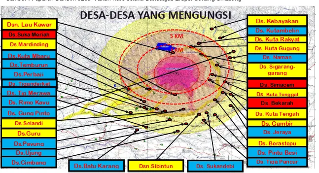 Gambar 6. Peta Wilayah Desa  Terdampak Erupsi Gunung Sinabung 