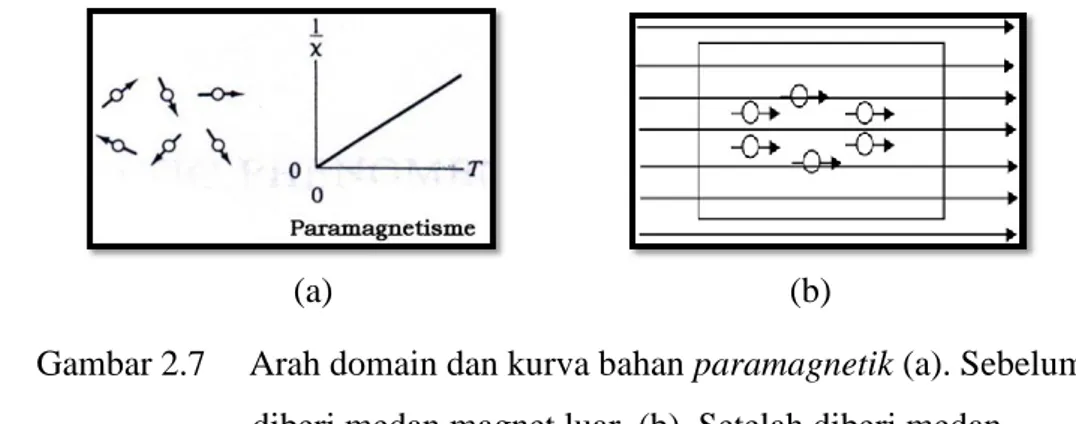 Gambar 2.7  Arah domain dan kurva bahan paramagnetik (a). Sebelum   diberi medan magnet luar, (b)
