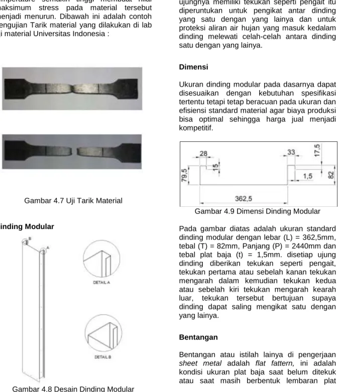 Gambar 4.9 Dimensi Dinding Modular  Pada  gambar  diatas  adalah  ukuran  standard  dinding  modular  dengan  lebar  (L)  =  362,5mm,  tebal (T) = 82mm, Panjang (P) = 2440mm dan  tebal  plat  baja  (t)  =  1,5mm
