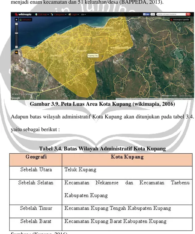 Gambar 3.9. Peta Luas Area Kota Kupang (wikimapia, 2016) 