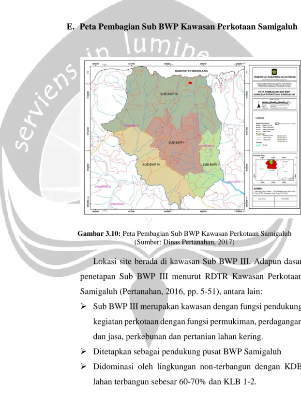 Gambar 3.10: Peta Pembagian Sub BWP Kawasan Perkotaan Samigaluh  (Sumber: Dinas Pertanahan, 2017) 