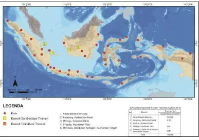 Gambar 2.  Peta sumberdaya spekulatif thorium di Indonesia (update 2016) [16] 