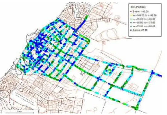 Gambar  2.14  Plot  RSCP  suatu  area  dari  sample  drive  test.  (Sadok  Ben  Ali,  2010) 