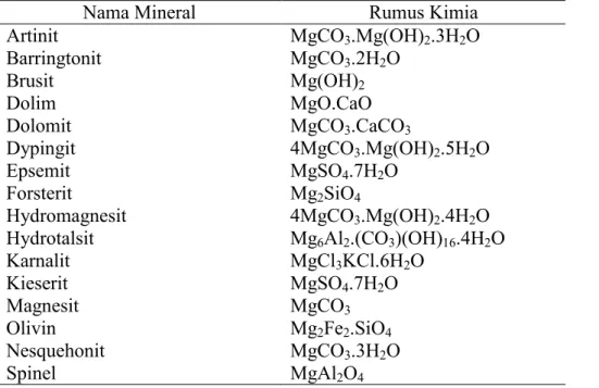 Tabel 1. Contoh berbagai mineral magnesium 
