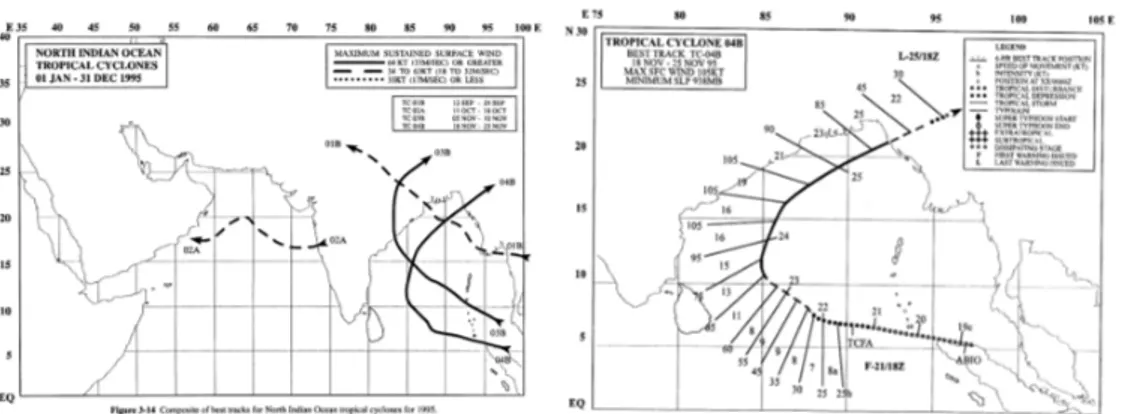 Gambar 1.  Kejadian Badai Tropical North Indian Ocean Cyclone tahun 1995 (Badai 04)  Sumber: Annual Tropical Cyclone Report – 1995 