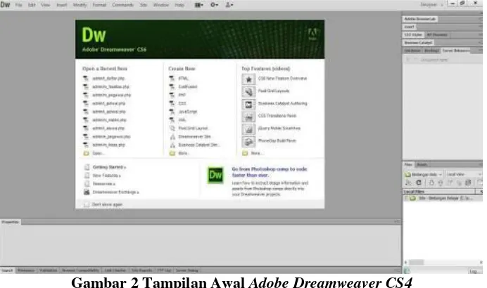 Gambar 2 Tampilan Awal Adobe Dreamweaver CS4 